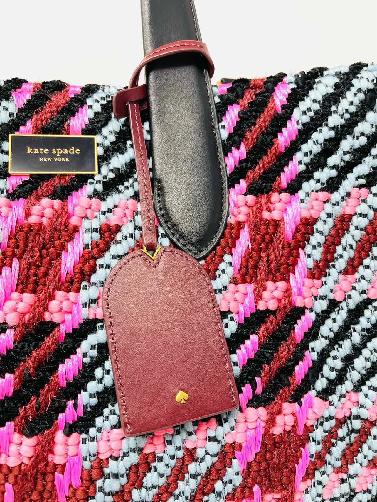 Kate Spade Size L Bk/Bl/Pk Tweed Leather Designer Satchel