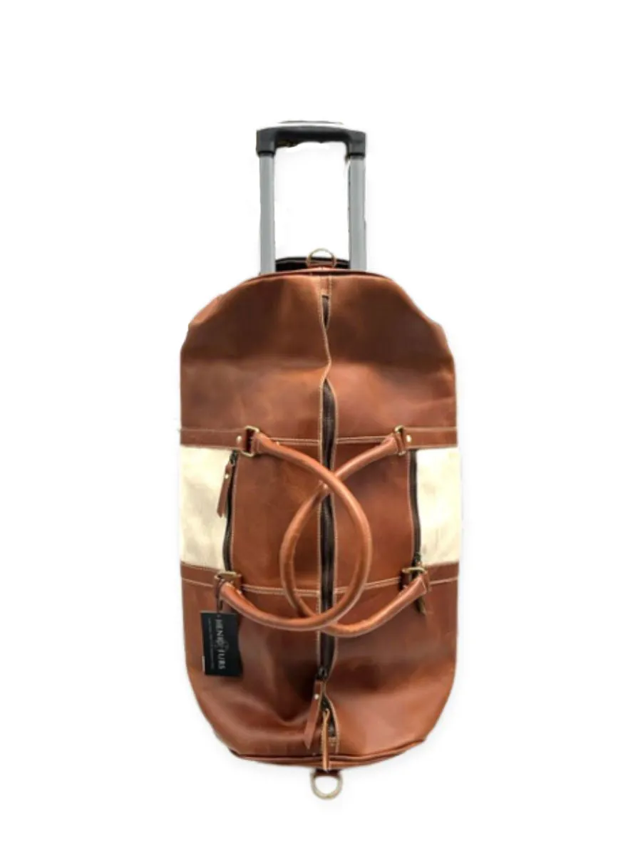 Leather & Cowhide Duffle Bag with Wheels