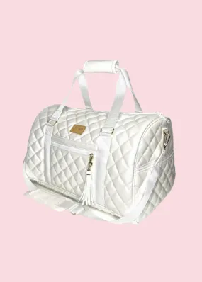 Makeup Junkie Bags - Luxe Ivory Pearl Quilted Duffel Bag [Pre-Order]