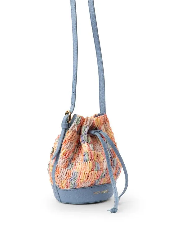 Mini Bucket Bag In Leather With Raffia : Multicolour