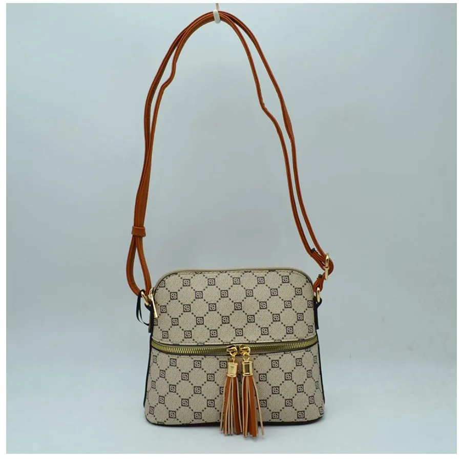 Monogram pattern crossbody bag - khaki/brown