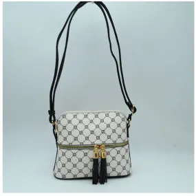 Monogram pattern crossbody bag - white/black