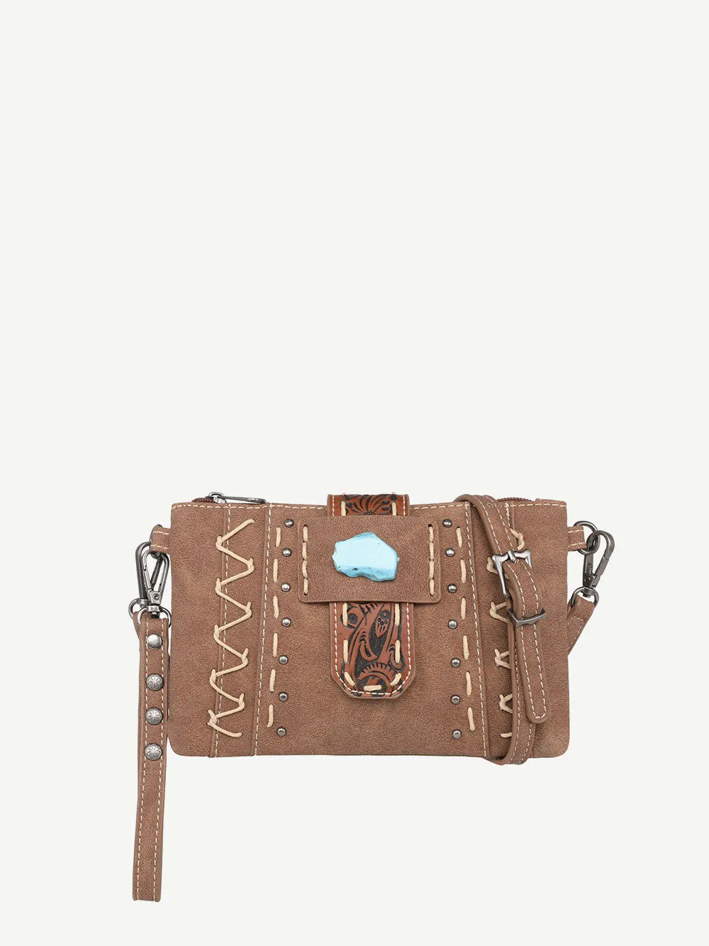 Montana West Tooled Buckle Hand-stitch Crossbody Clutch