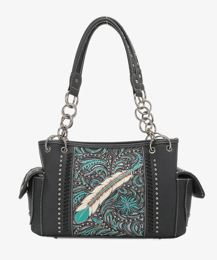 Montana West Tooled Feather Satchel