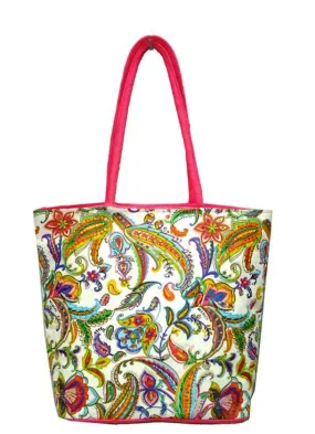 Paisley Beaded Canvas Beach Bag