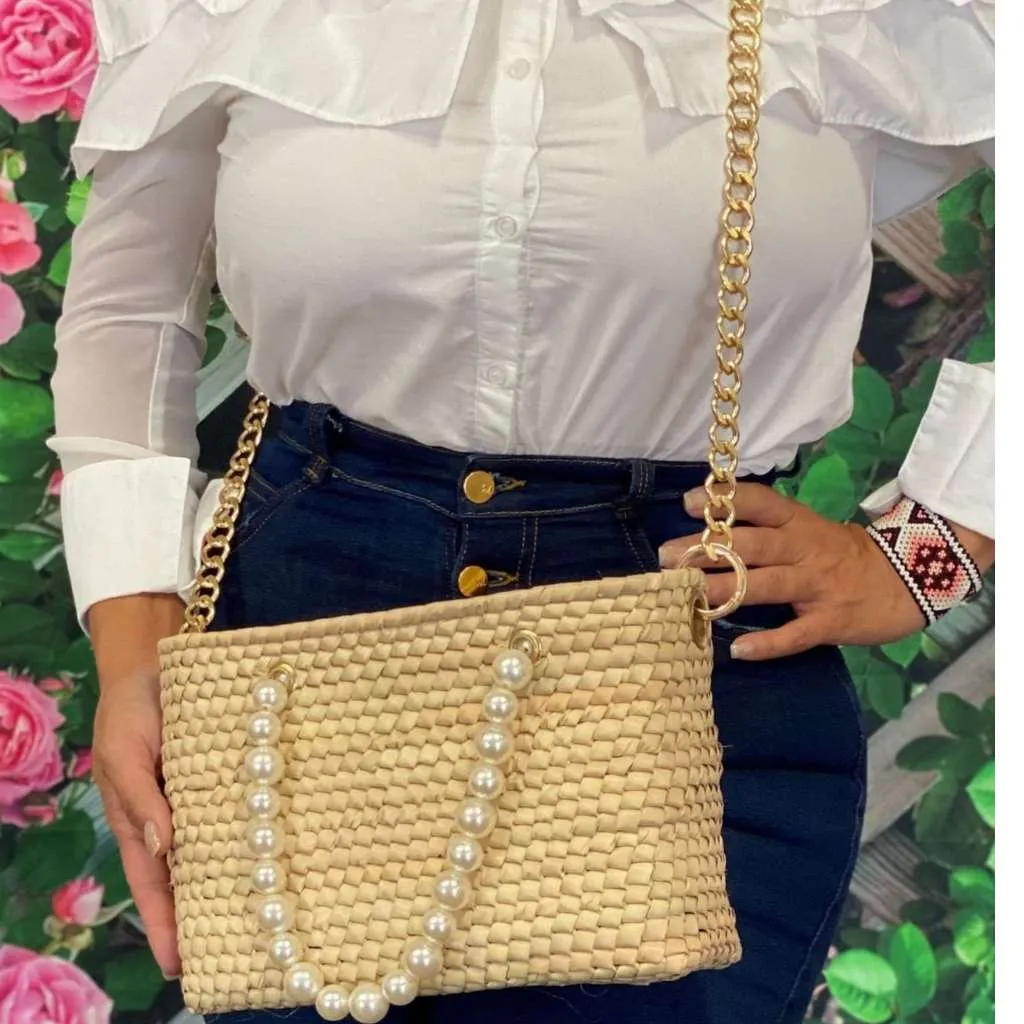 Pearl Strand Crossbody Purse - Palm Purse with Pearls