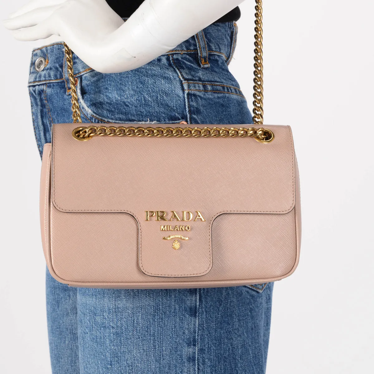 Prada Cipria Saffiano Flap Shoulder Bag