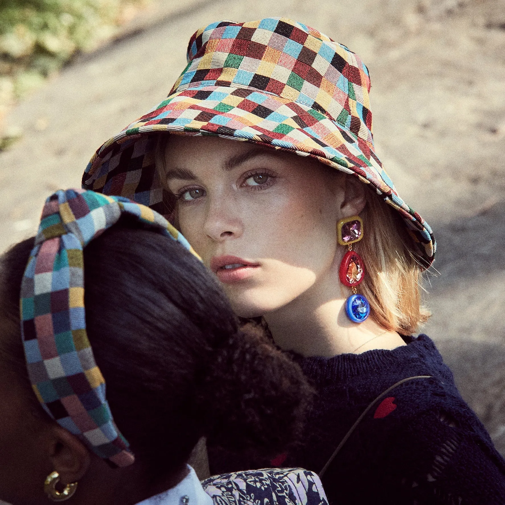 RAINBOW POP CHECKERED LONG BRIM BUCKET HAT