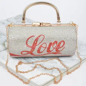 Rhinestone Love Party Clutch: Silver & Gold