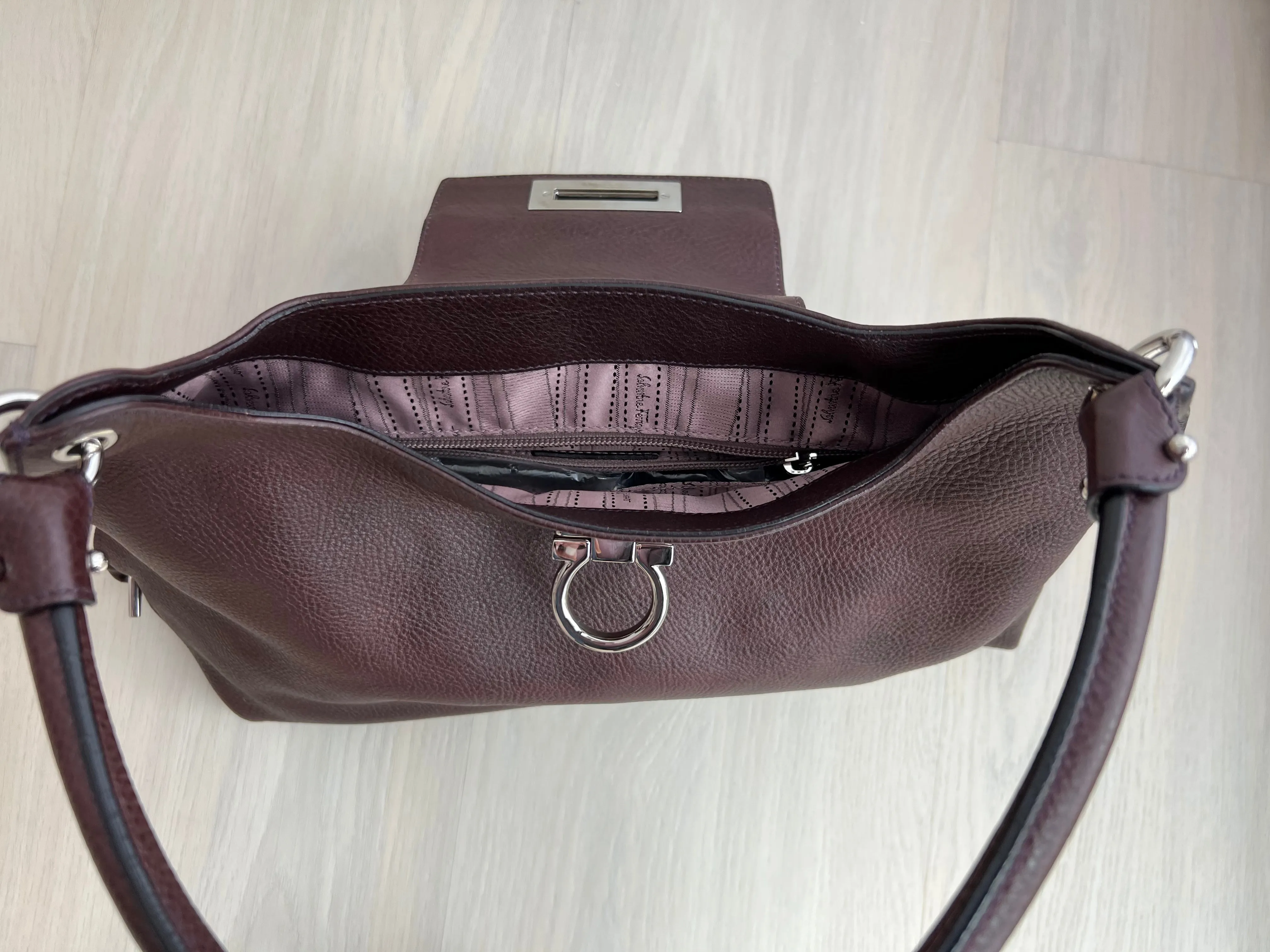 Salvatore Ferragamo Pebbled  Leather Flap Hobo Bag